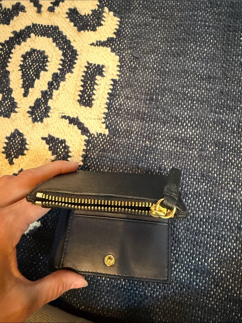 Tory Burch navy Leather Zip Card Wallet with Gold Logo